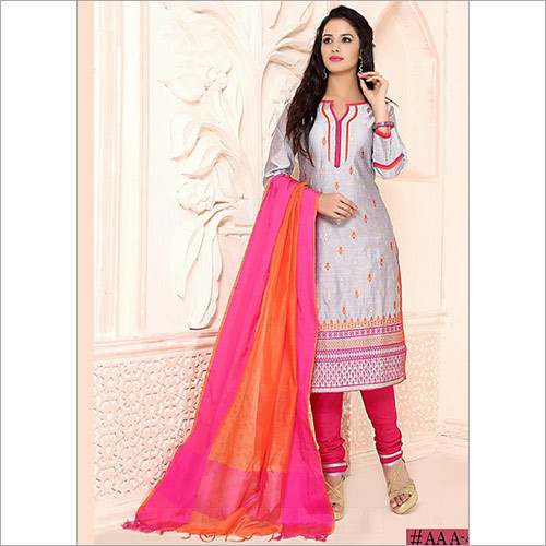 Penchant Grey Chanderi Cotton Churidar Suit Decoration Material: Cloths