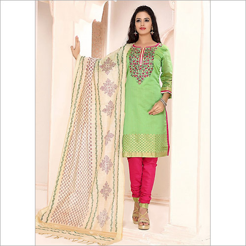 Precipitant Sea Green Cotton Churidar Suit Decoration Material: Cloths