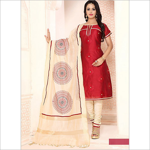 Sprightly Maroon Cotton Churidar Suit Decoration Material: Cloths