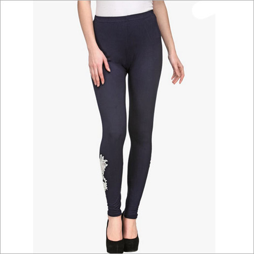 Blue Embroidered Leggings - Cotton Material Tailored Fit Stylish Blue Design | Anti-Wrinkle Dry Clean Only Non-Toxic Washable All-Season Wear