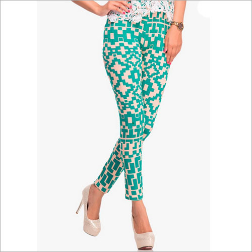Green Multicoloured Printed Legging Decoration Material: Paint