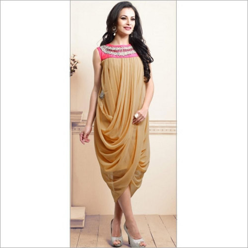 Dry Cleaning Beige Bamberg Georgette Dhoti Style Kurti