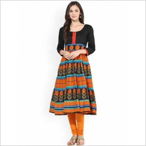 Dry Cleaning Multicolor Cotton Printed Anarkali Kurti