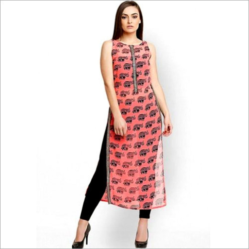 Dry Cleaning Pink Georgette Printed Daily Wear Kurta
