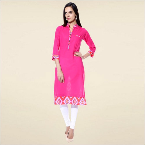 Washable Pink Printed Cotton Kurta