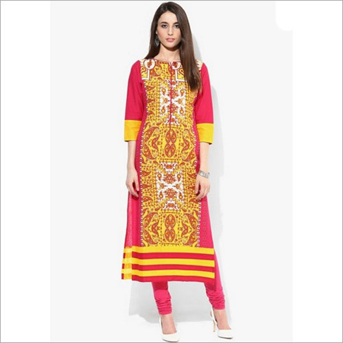 Dry Cleaning Yellow Printed Cotton Kurta