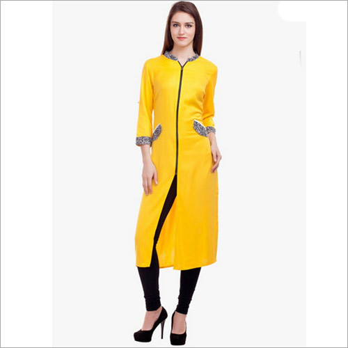 Cotton Yellow Solid Kurta