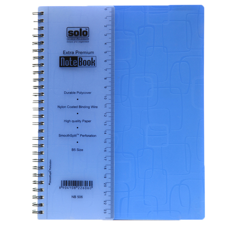 Premium Note Book - Plastic Cover 187x245mm Black/Blue 160 Pages Square Ruling Detachable Scale Spiral Bound