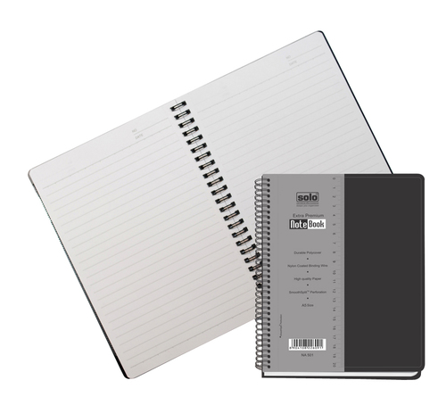 Premium Note Book (160 Pages) - Cardboard Cover, 148x210mm, Blue/Black, 70 GSM, Spiral Bound, Line Ruled, Storage Pocket