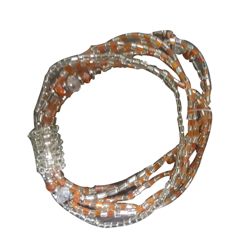 Orange and Silver Glass Beads Bracelet Set