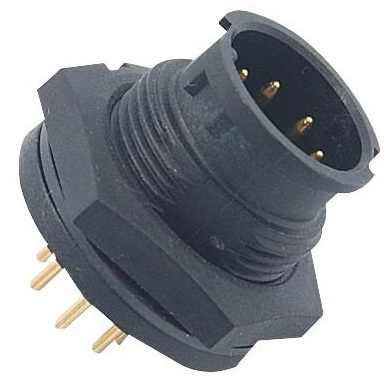 Circular Connector Plug - Brass, 5 Way, IP67, Panel Mount, 15.6 mm Shell Size | Lightweight 4.8 Grams, 500 Mating Cycles, -40Â°C to 105Â°C Operating Temperature