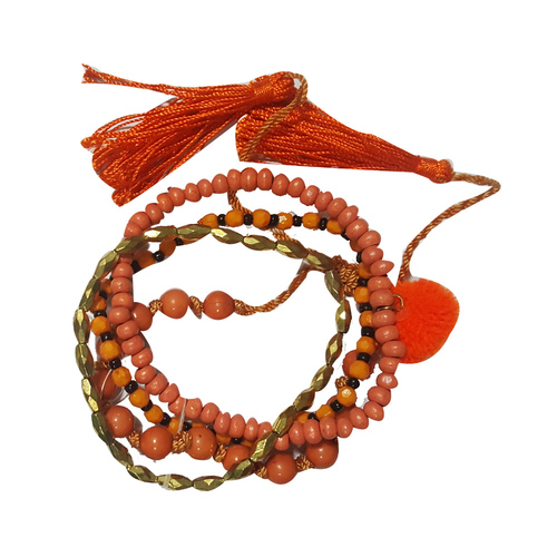 Orange Pom Pom and Tussle Bracelet