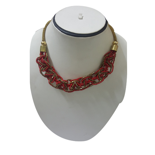 Red and Gold Glass Beaded Spring Necklace