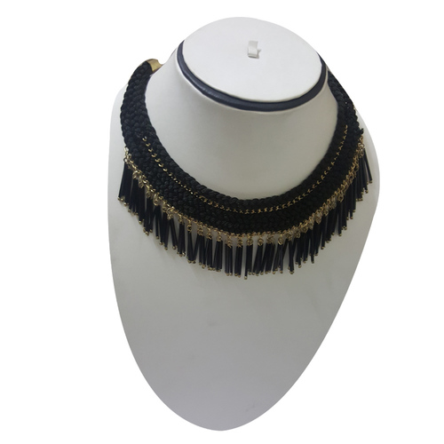 Black Metal Beaded Choker Necklace