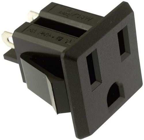 POWER ENTRY CONNECTOR - Nylon (Polyamide) Body, 15A Current Rating, 125V Voltage Rating, Black Color | Panel Mount Receptacle, Weight 9.98 Grams