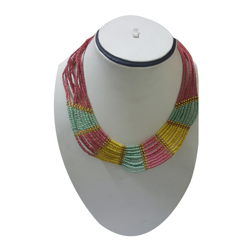 Pink Glass Beaded Handmade Choker Necklace