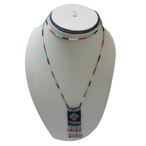 Green and Black Glass Seed Beaded Long Necklace