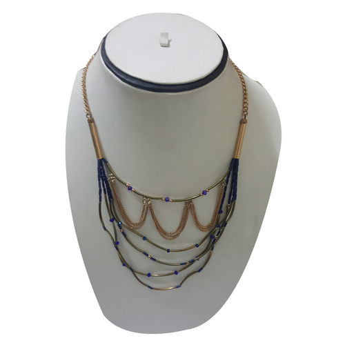 Golden Metal Chain and Glass Beads Necklace