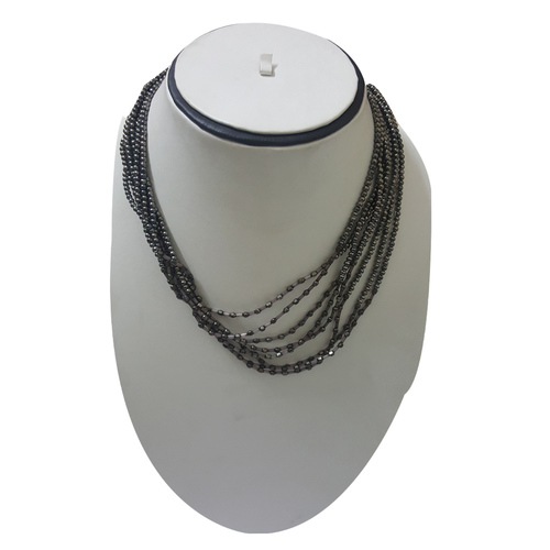 Black Glass Beads Long Necklace