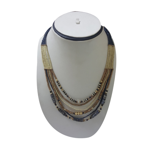 Black and Gold Glass Beaded Long Necklace