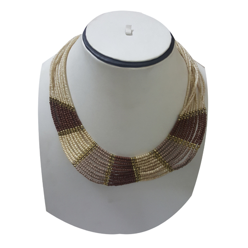 Brown Glass Beaded Choker Necklace