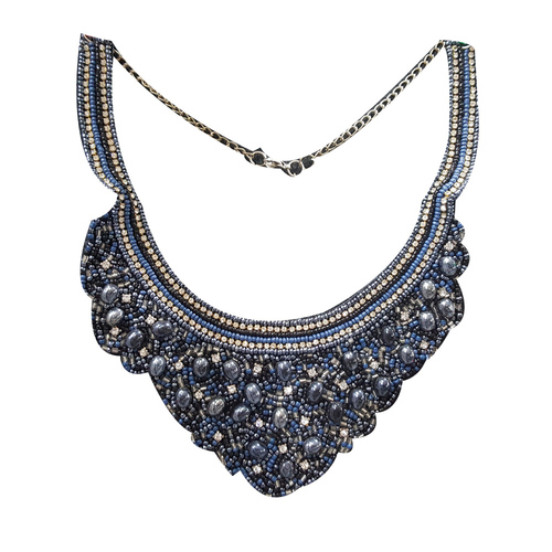 Black Glass Beads Hand Embroidery Necklace