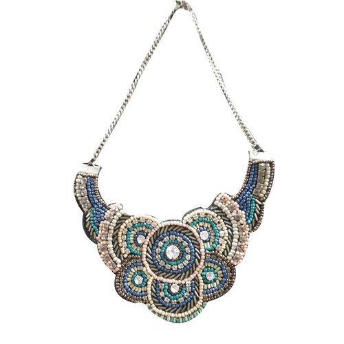 Blue Glass Beaded Choker Necklace
