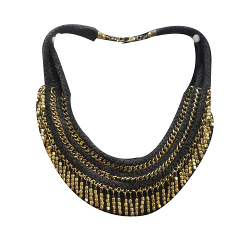 Gold Glass Seed Beaded Choker Necklace