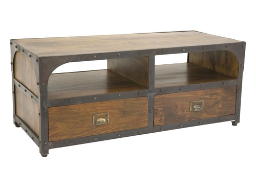 Industrial Tv Unit - 100x45x44 Cm, Metal & Wood Build - Durable Black & Natural Finish