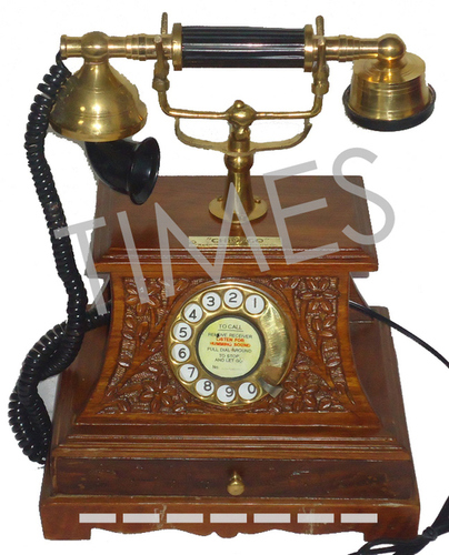 Antique  Wooden Carving Rotary Telephone