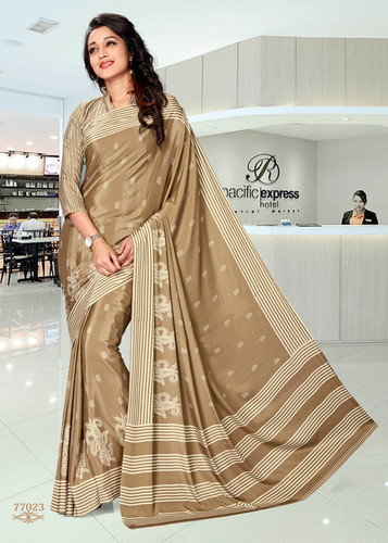 Ladies Designer Saree - Crepe Silk, 5.5 Mtr Length, Tan Color | Lightweight, Digitally Printed, Smooth Texture, Occasional & Uniform Wear