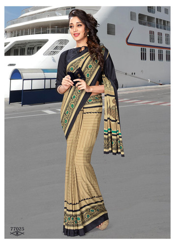 Beige Airport Uniform Saree