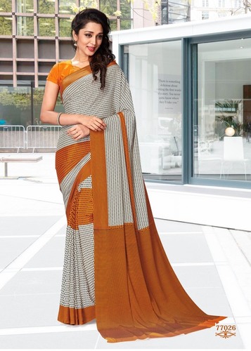 White And Orange Exclusive Uniform Sarees