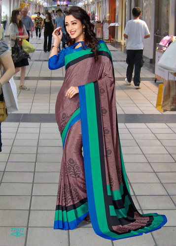 Indian Designer Saree - Crepe Silk, 5.5 Mtr Length, Multicolor Printed | Lightweight, Smooth Texture, Wrinkle Free Finish, Ideal for Party and Evening Wear