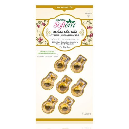 Rose Oil Skin Ampoule - Plastic Capsule, Gold Color, 3500mg, 7 Capsules/Pack, 12 Packs/Carton | Moisturizes, Softens, Increases Elasticity, Revitalizes, Cleanses Skin
