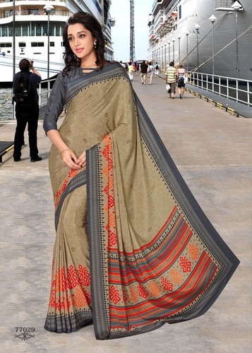 Multicolor Crepe Uniform Saree