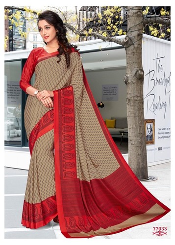 Beige And Maroon Printed Work Saree