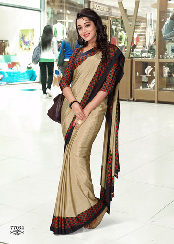 Beige Printed Silk Saree