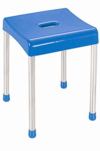 Stool - Plastic and Metal, 12.58x12.58x17.69 Inches, Blue | Durable, Lightweight, Portable, Stylish Design, Stable Base