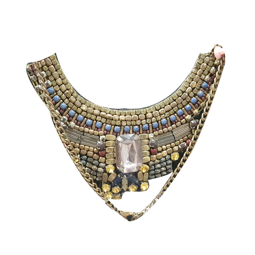 Gold Glass Beaded Hand Embroidery Choker Necklace
