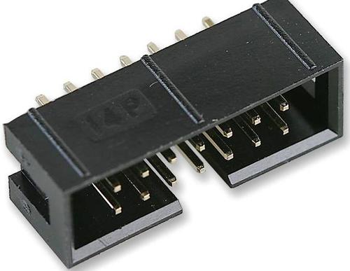 HEADER, STRAIGHT, 14WAY, 2.54MM - Brass, Glass Filled Polyester, Black, 14 Contacts, Vertical Mount, 20mohm Resistance, 2A Rating, UL94V-0 Flammability