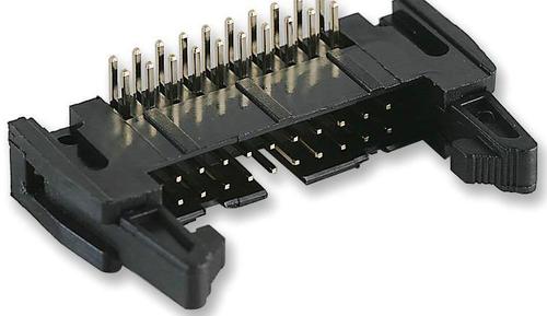 HEADER, RIGHT ANGLE, L/LATCH, 20WAY - Glass Filled Polyester Resin, 20 Contacts, Black, 2.54mm Pitch, Through Hole Termination, Gold Plated Contacts, 1A Current Rating, UL94V-0 Flammability Rating, -55Â°C to 105Â°C Operating Temperature