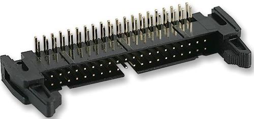 HEADER, RIGHT ANGLE, L/LATCH, 50WAY - Glass Filled Polyester Resin, 50 Contacts, Black, 20mohm Contact Resistance, 1A Current Rating, Right Angle Termination