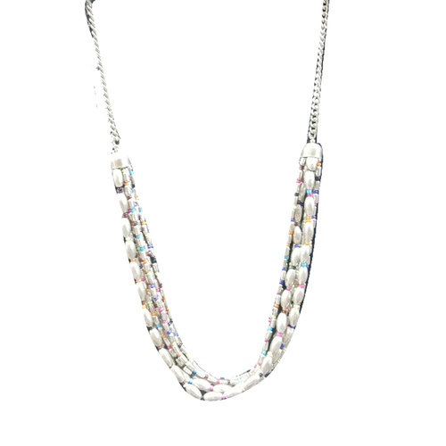Silver Metal Chain Long Beaded Necklace