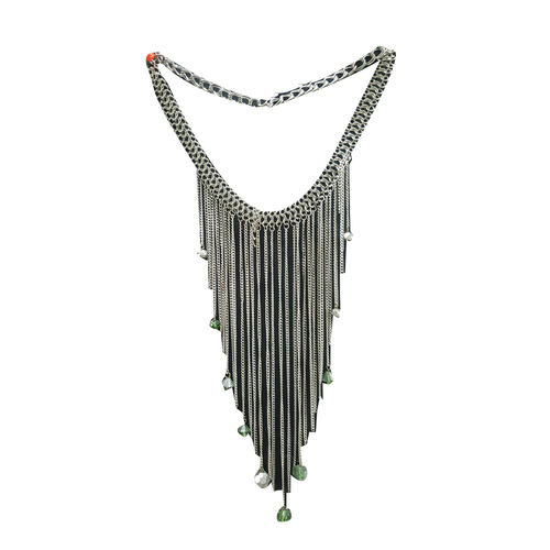 Silver Metal Beaded Long Chain Necklace