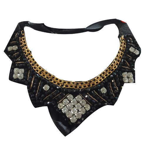 Black Glass Seed Beaded Choker Necklace