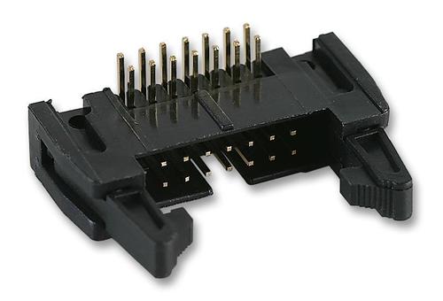 HEADER, RIGHT ANGLE, L/LATCH, 14WAY - Glass Filled Polyester Resin, 14 Contacts, Black, 2.54mm Pitch, Through Hole Termination, Gold Plated Contacts, MIL-C-83503/7C Approval