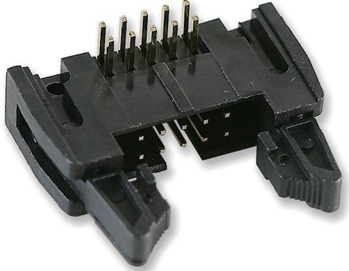 HEADER, RIGHT ANGLE, S/LATCH, 10WAY - Brass Material, 2.54mm Pitch, Black Color, Through Hole Termination, 1A Current Rating | Gold Plated Contacts, UL94V-0 Flammability Rating, 100 Mating Cycles