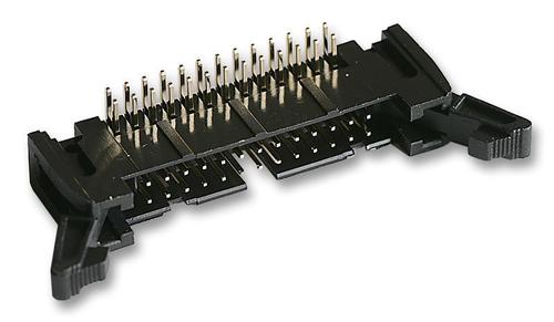 HEADER, RIGHT ANGLE, L/LATCH, 26WAY - Glass Filled Polyester Resin, 2.54mm Pitch, Black, Through Hole, 1A Current Rating, 100 Mating Cycles
