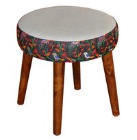 Handmade Round Wood Fabric Stool